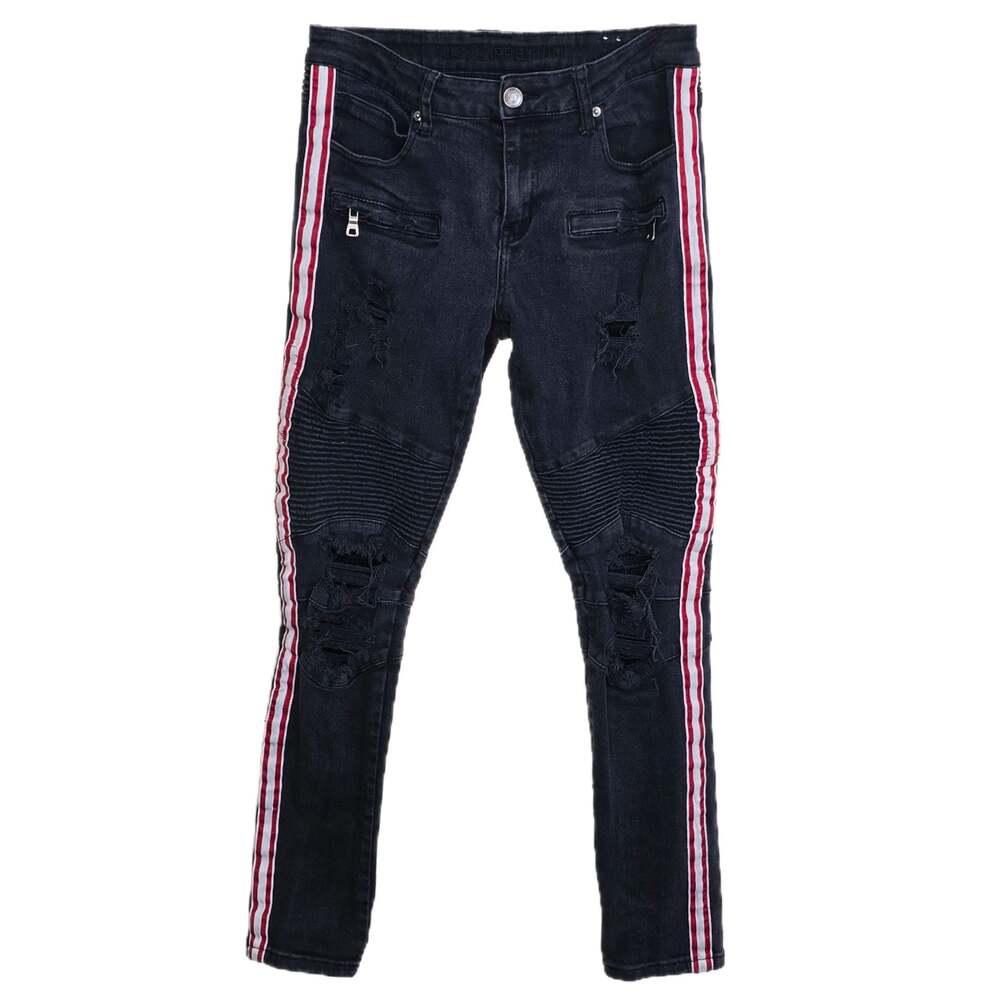 Rue21 Premium Skinny Supreme Flex Moto Jeans 30x32 Black Side Stripes